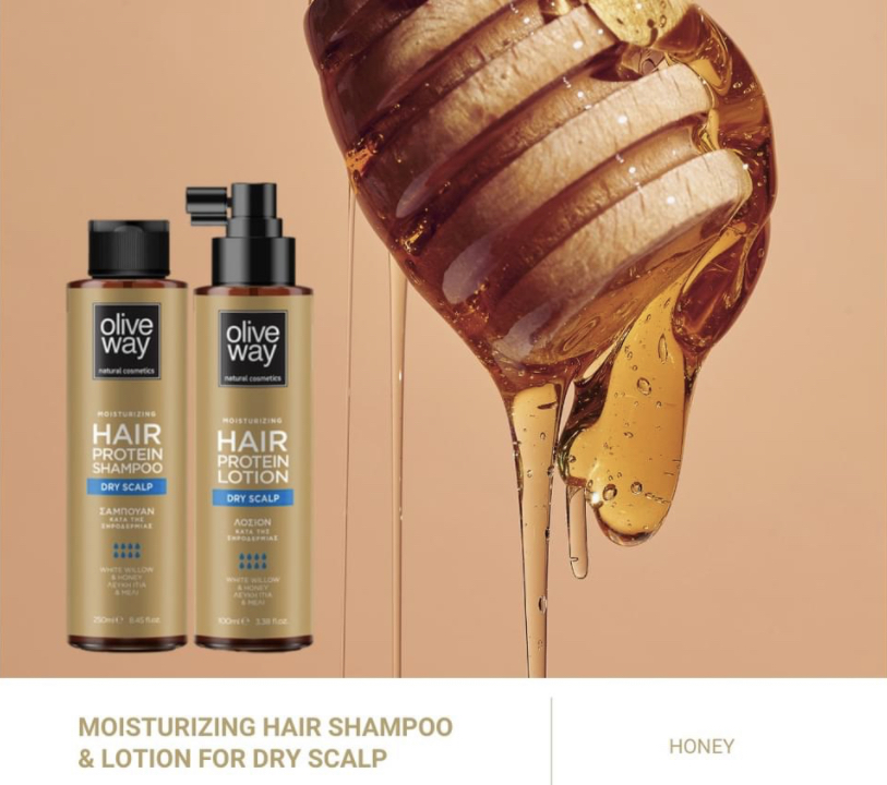 Oliveway combinatie set hydraterende shampoo en lotion tegen droge hoofdhuid en huidirritatie met honing